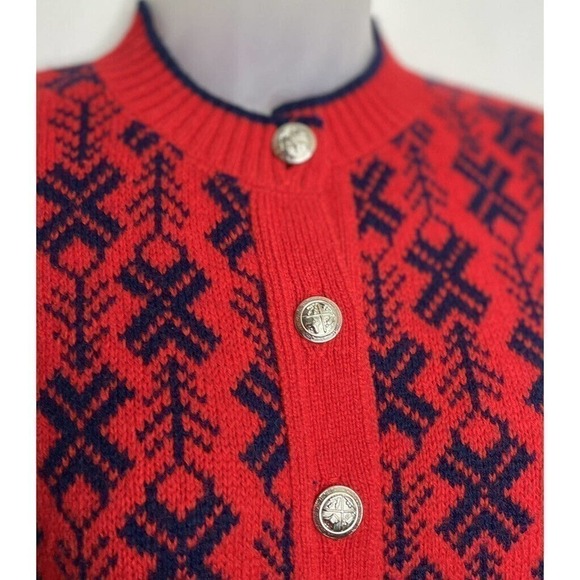 VINTAGE Fall River Wool Blend Cardigan Sweater Womens Medium Red Blue Snowflake - Picture 3 of 12